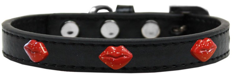 Red Glitter Lips Widget Dog Collar Black Size 12